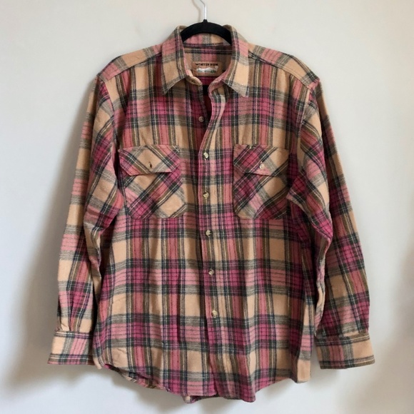 Vintage Beige & Pink Plaid Flannel Shirt Jacket - Picture 1 of 6